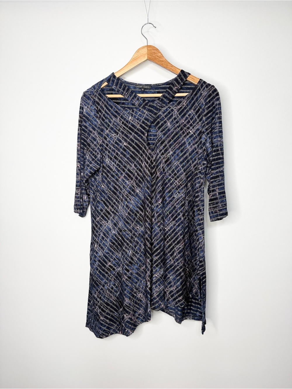 Boho Chic Striped Cutout Tunic Top Size Medium